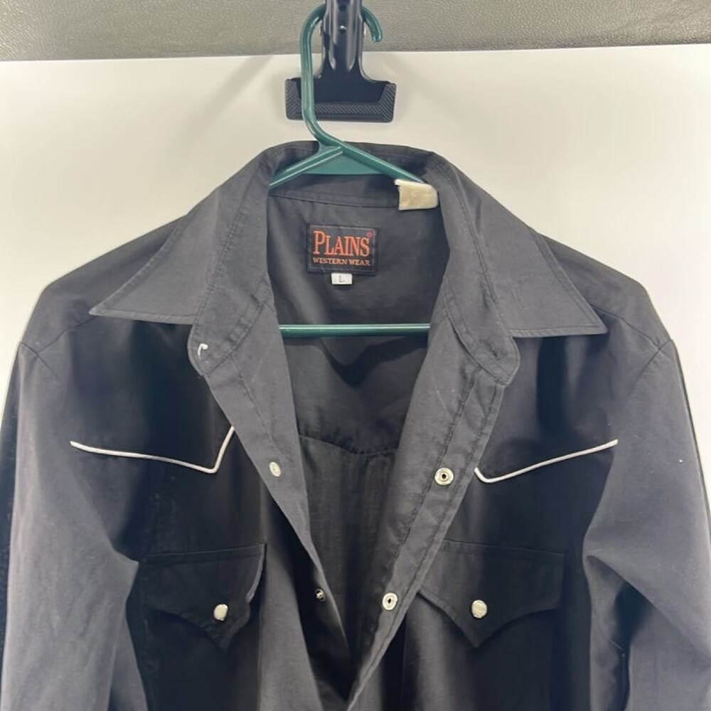 Plains Western Wear Black Pearl Snap Shirt Mens L Long Sleeve Cowboy Rodeo